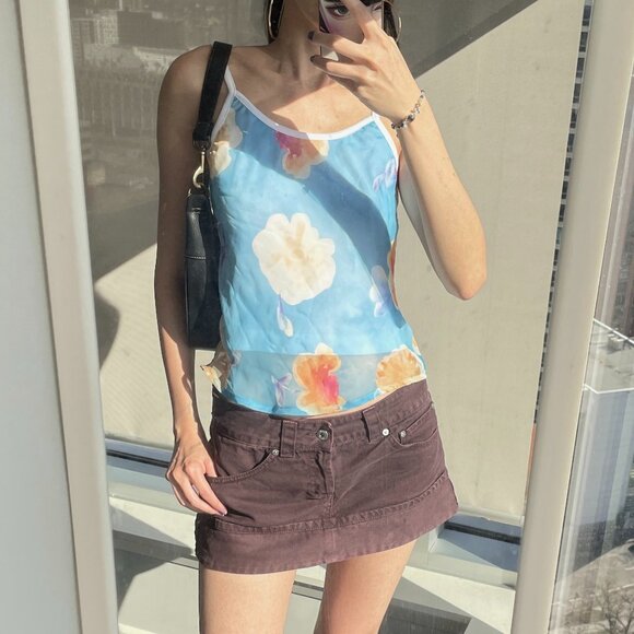 Y2K floral mesh cami top in baby blue - Picture 1 of 5